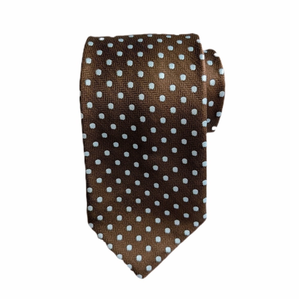 Vintage 1970s Maximalism Academia Brown & Ice Blue Small Polka Dot Tie